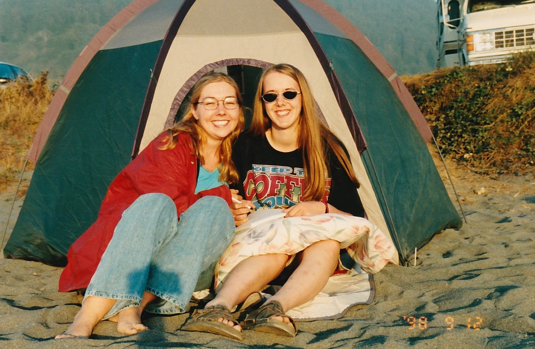 Best friend in a tent on a beach