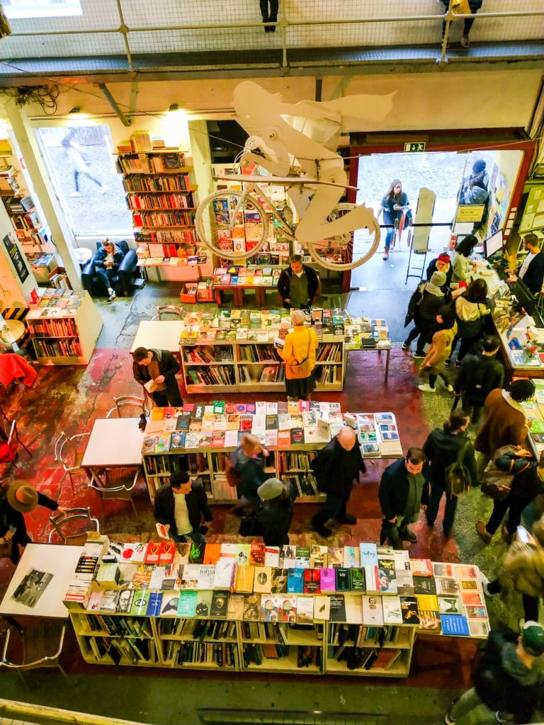 View of artsy Lisbon bookstore from the second floor.