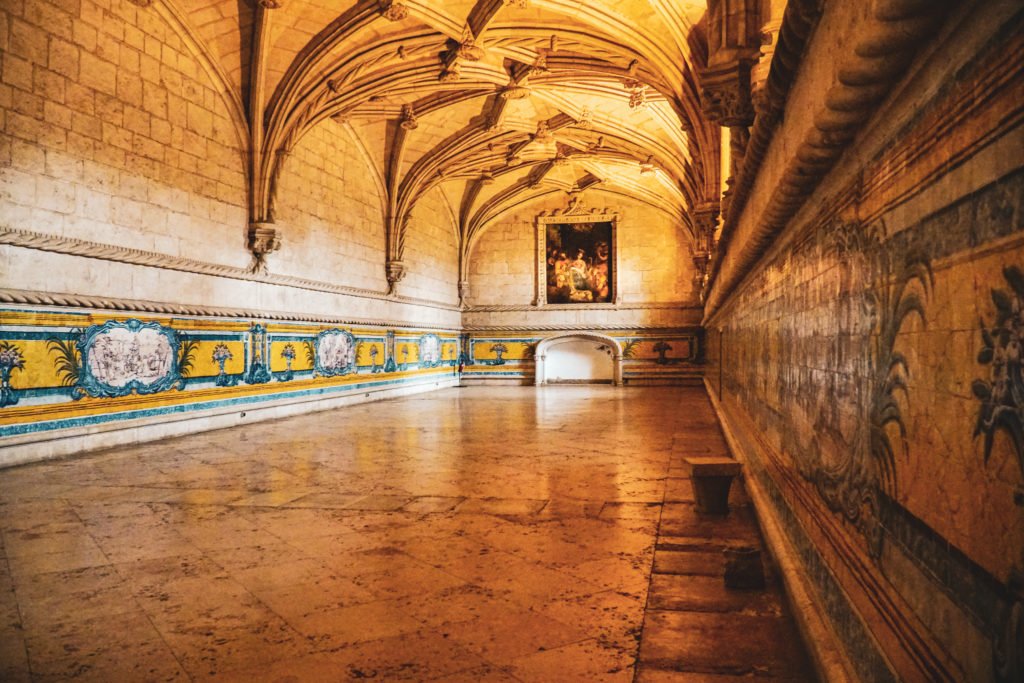 large room with painted tiles in Jeronimos Monastery Lisbon