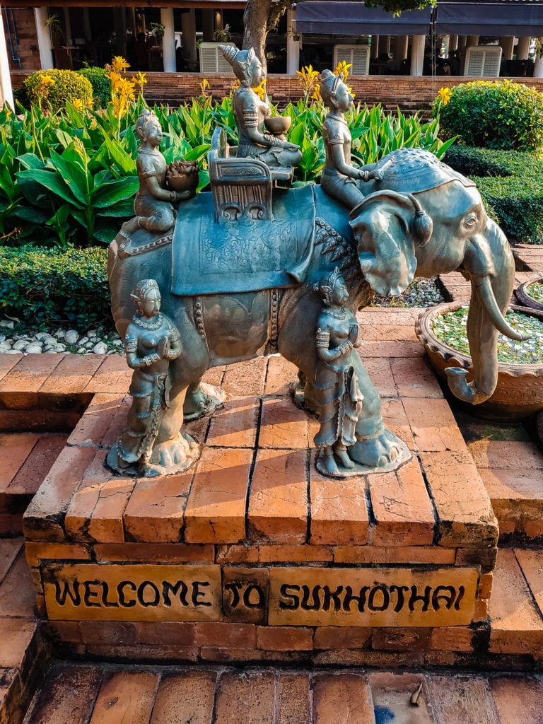 Elephant welcome sign at Sukhothai airport.