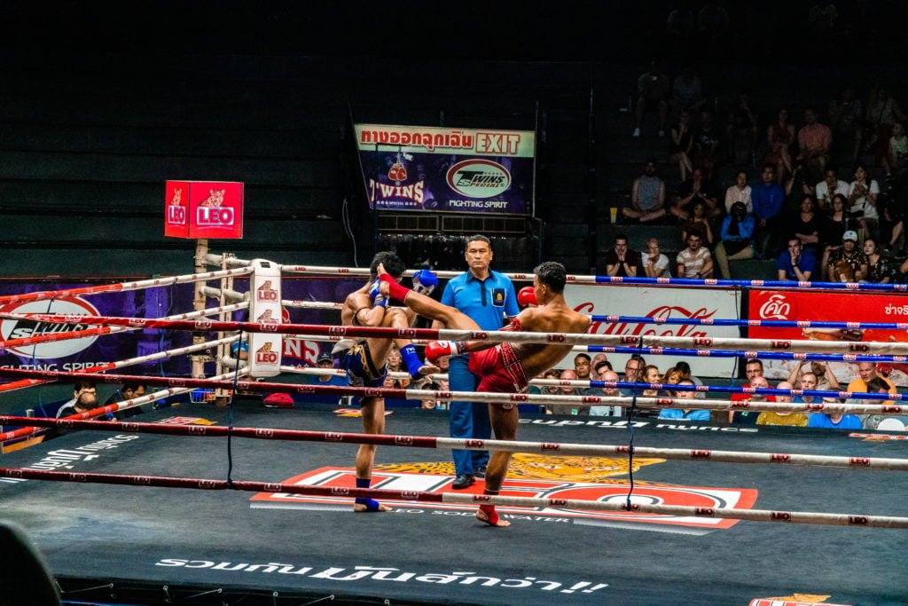 Muay Thai fight at Rajadamnern Stadium in Bangkok