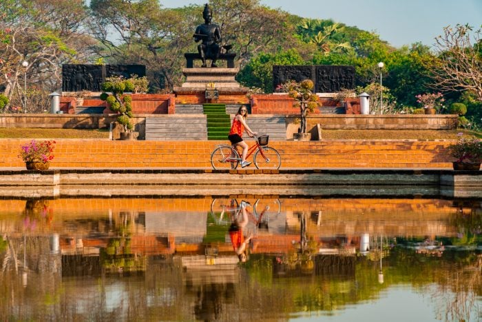 Biking by the water in Sukhothai Historical Park