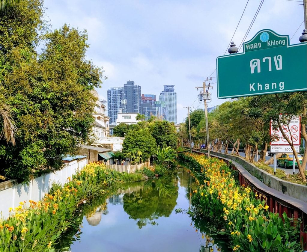 Canal in Bangkok with flowers