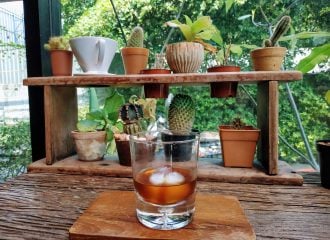 Cold brew coffee and cactus at Stand Alone Coffee bar