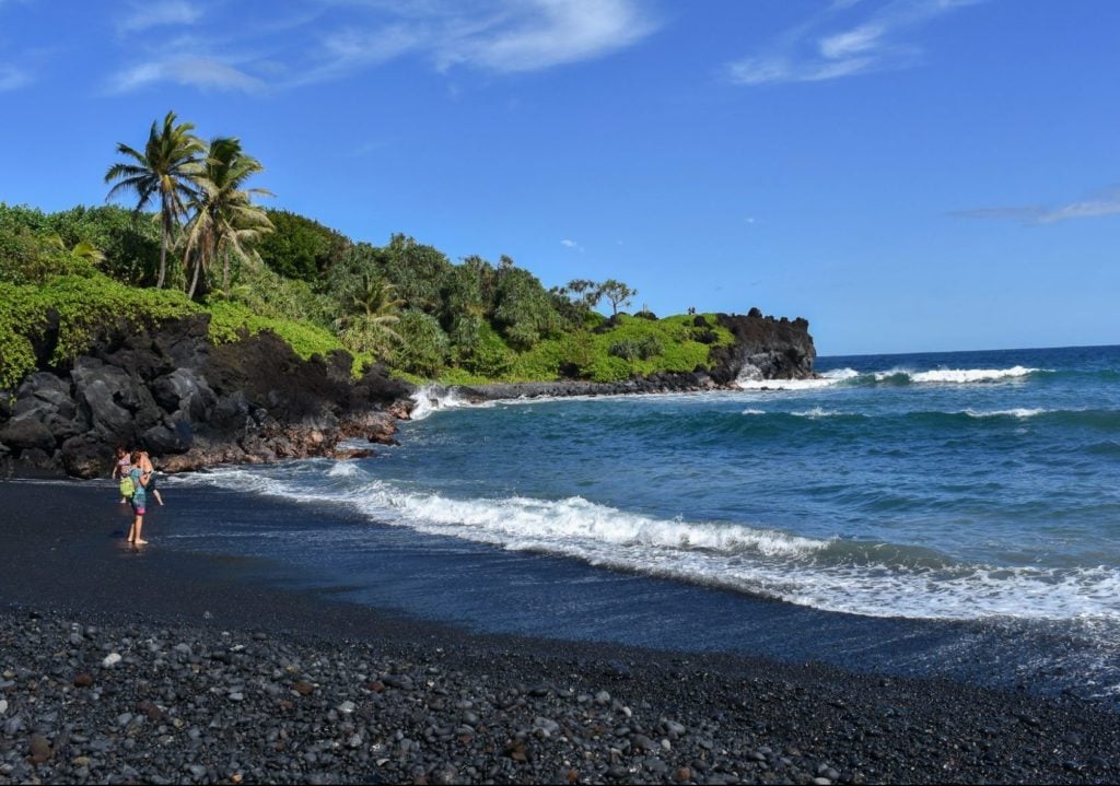 black rock beach at Wainapanapa State Park in Hana