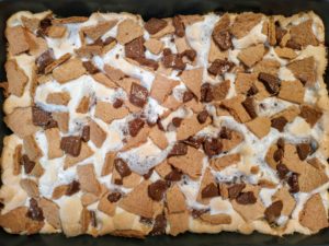 baking pan of s'mores brownies