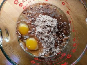 brownie ingredients in a mixing bowl