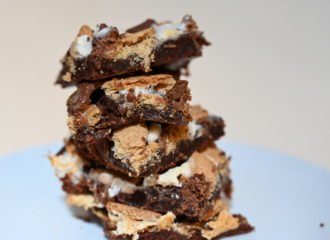 stack of s'mores brownies