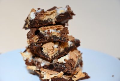 stack of s'mores brownies