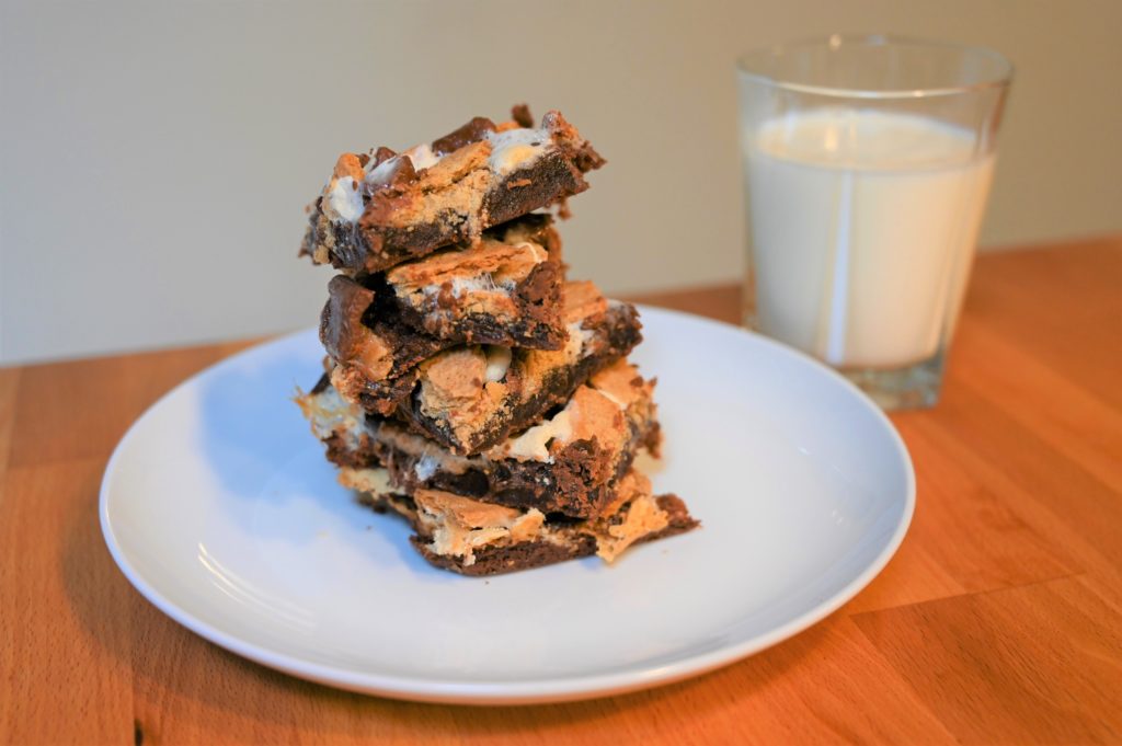 s'mores brownies with glass of milk