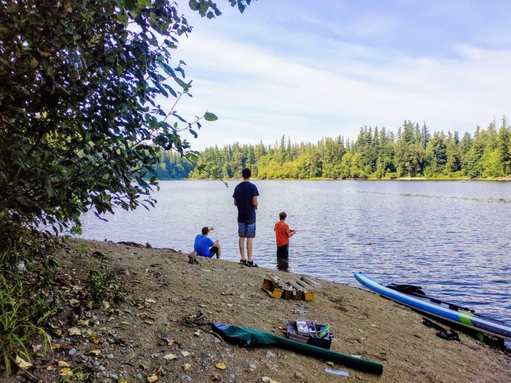 Fishing on the banks of Deep Lake at Nolte State Park