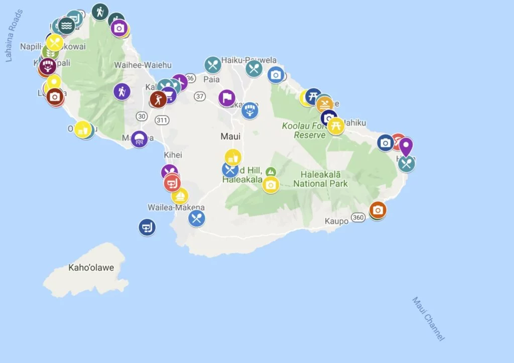 Maui Map of Itinerary