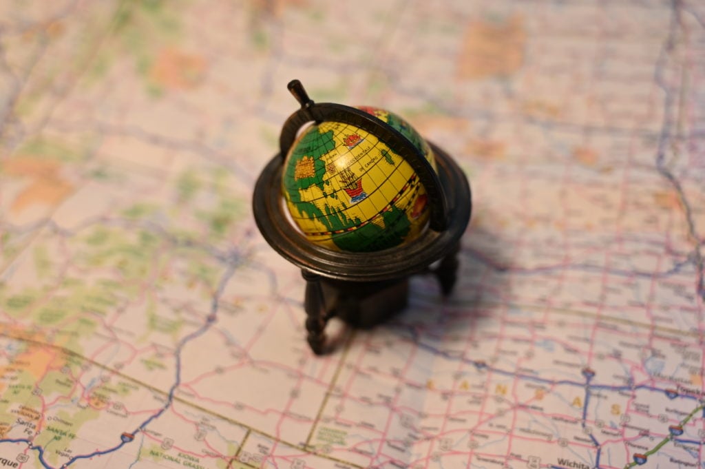 mini globe and road map