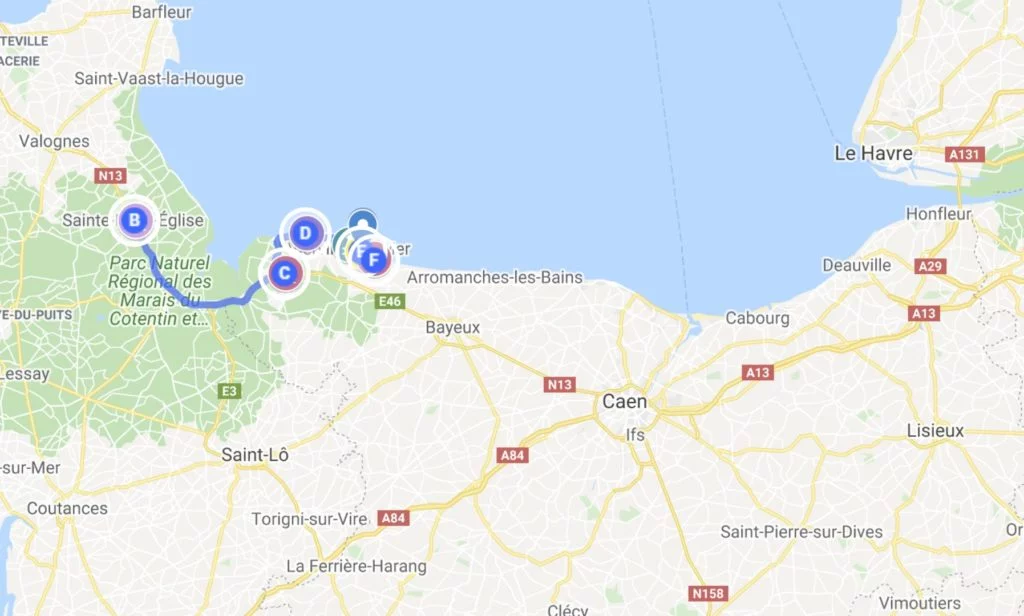 Google Map of D-Day Itinerary