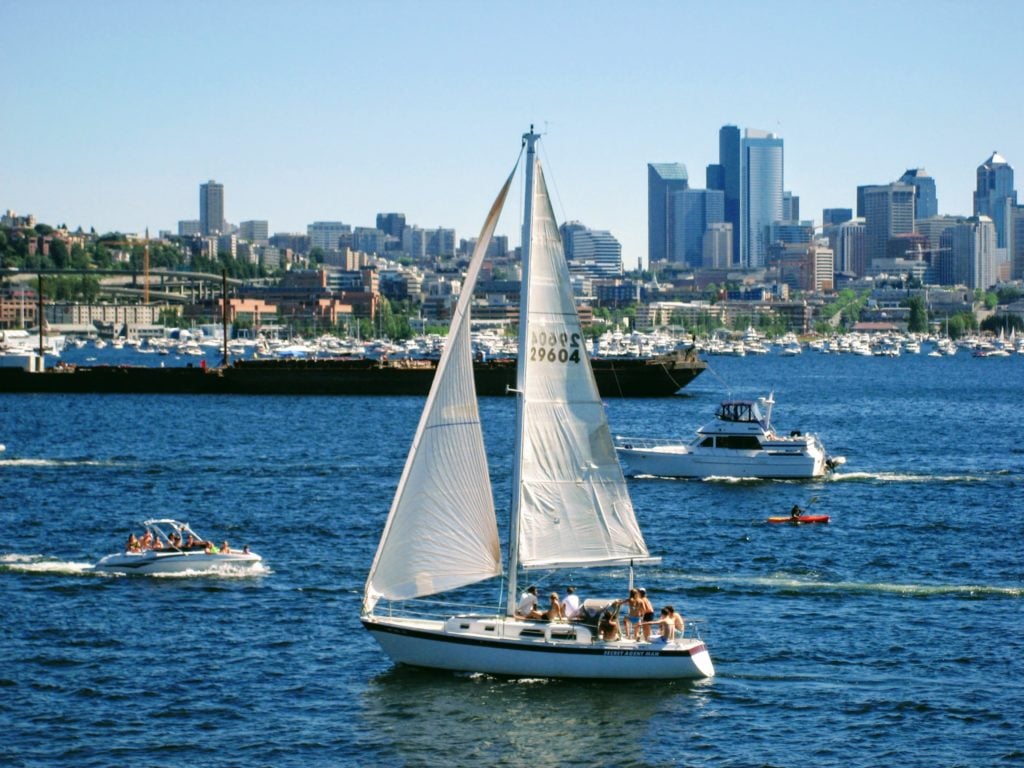 sailboats on Lake Union in Seattle
