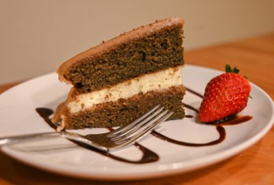 Coffee Cake with strawberry on the side