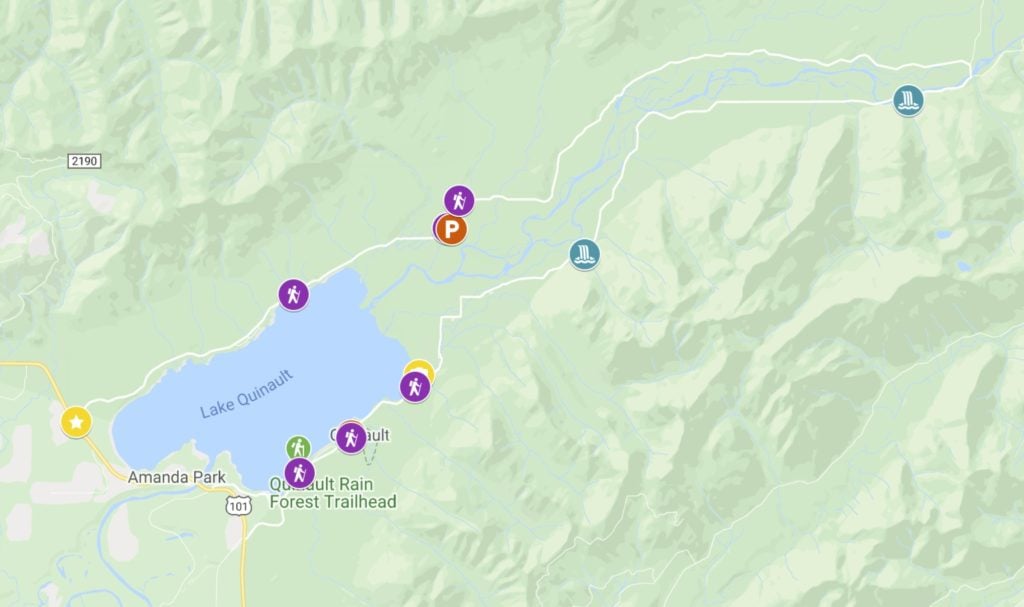 Map of Lake Quinault rainforest hikes