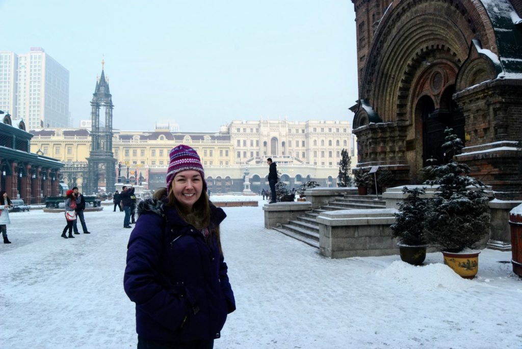 Women standing in the snow