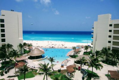 Hotel view of the beach in Cancun Mexico