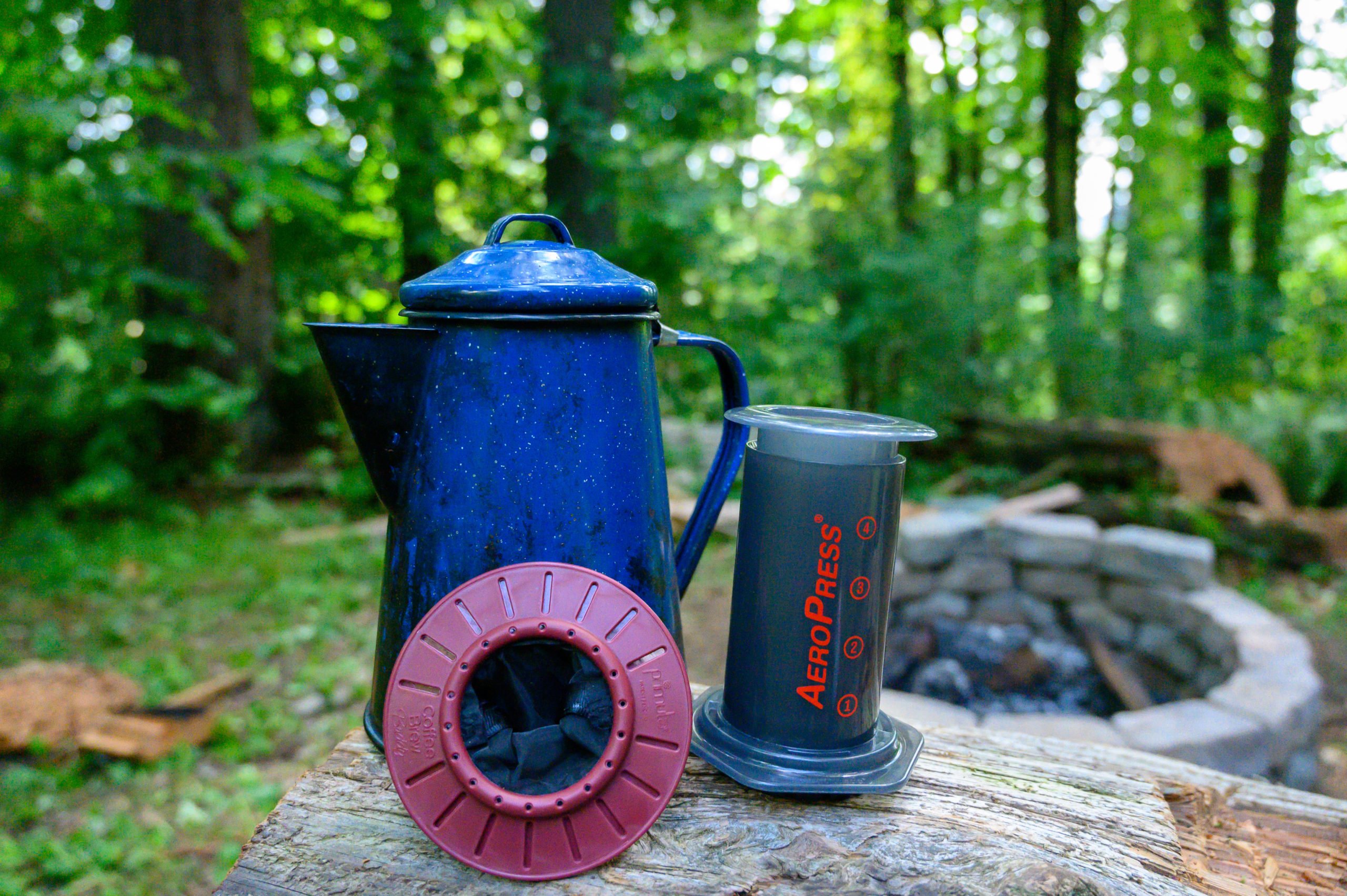 Process of making camping coffee outdoor Stock Photo by bondarillia