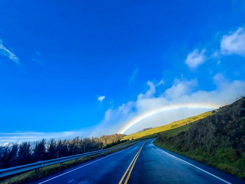 road to Haleakala with a rainbow