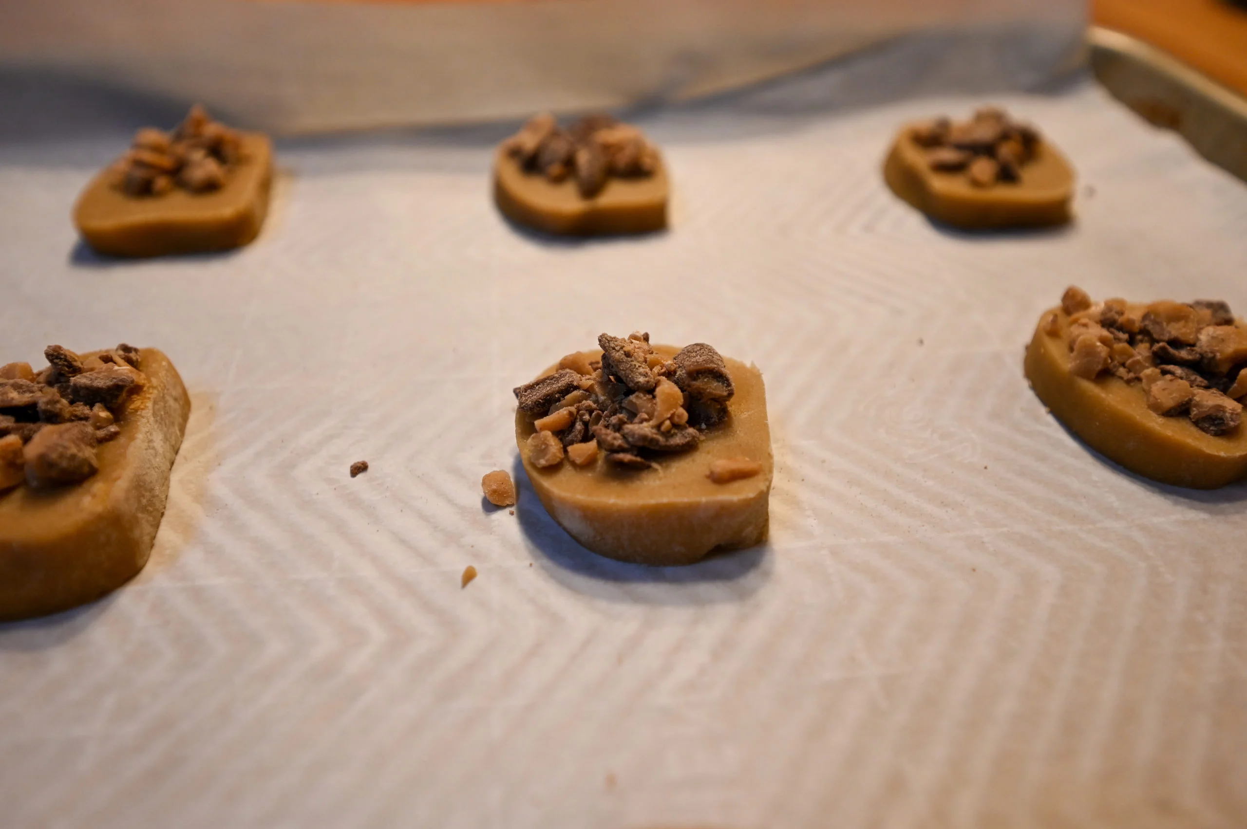 cookie dough topped with toffee bits