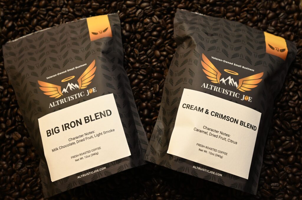 two bags of Altruistic Joe coffee