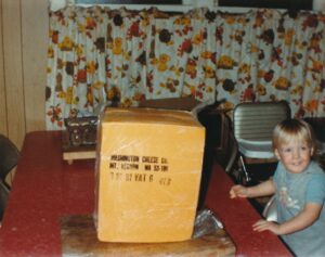 Vintage photo with huge block of cheese