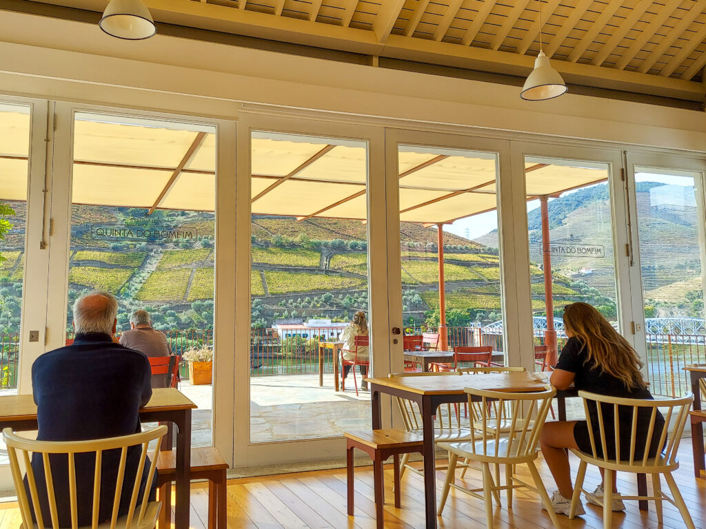 Quinta do Bomfim's wine tasting room looking onto terrace