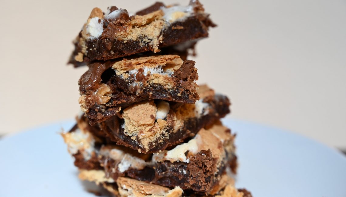 stack of s'mores brownies